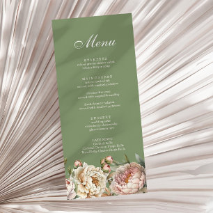 Elegante Greenery Blush Pink Peonies Menu Card Menükarte