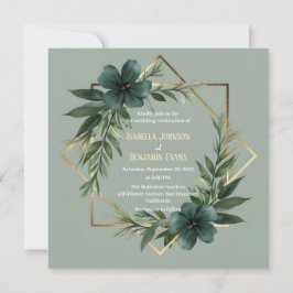 Elegante Greenery Gold Geometric Frame Wedding Einladung