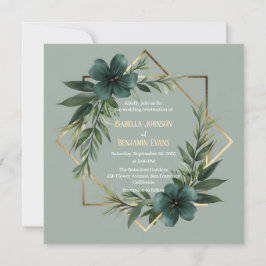 Elegante Greenery Gold Geometric Frame Wedding Einladung