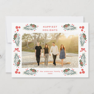 Elegante Greenery Holiday Frame Karte