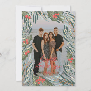 Elegante Greenery Holiday Frame Karte