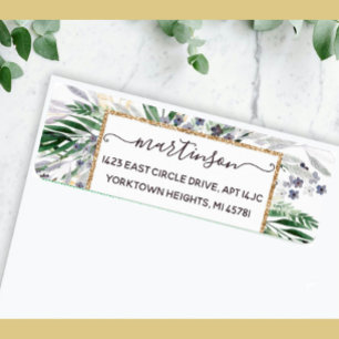 Elegante Greenery Script Gold Frame Rücksendeadres