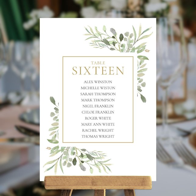 Elegante Greenery Tischnummer 16 Seating Chart (Elegant Greenery Table Number 16 Seating Chart)