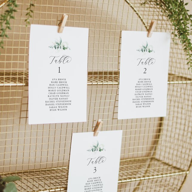Elegante Greenery Tischnummer Seating Chart Cards (Von Creator hochgeladen)
