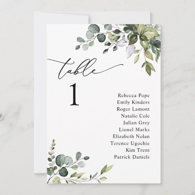 Elegante Greenery Wedding Seating Chart Cards Einladung (Vorderseite)