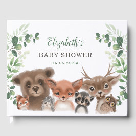 Elegante Greenery Woodland Animals Baby Shower Gästebuch