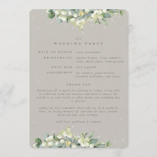 Elegante Greige Snowberry+Eucalyptus Winterhochzei Programm