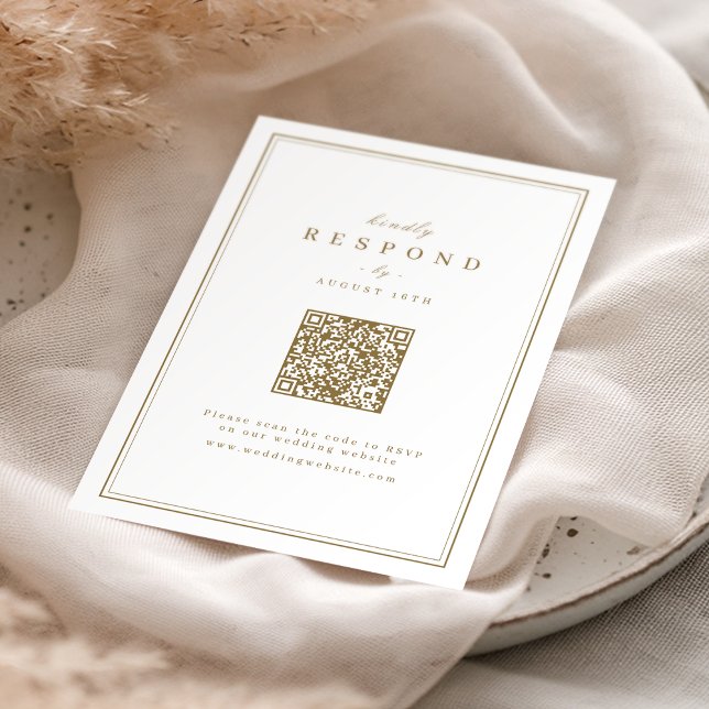 Elegante Grenzen Gold Klasse QR Code Hochzeit RSVP Karte (Elegant borders gold classy QR code wedding RSVP Card)