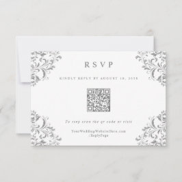 Elegante Grey Vintage Wedding QR Code RSVP Card