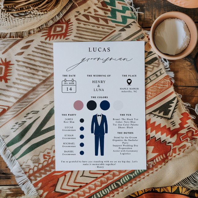Elegante Groomsmen Vorschlag & Info Card Einladung (Von Creator hochgeladen)