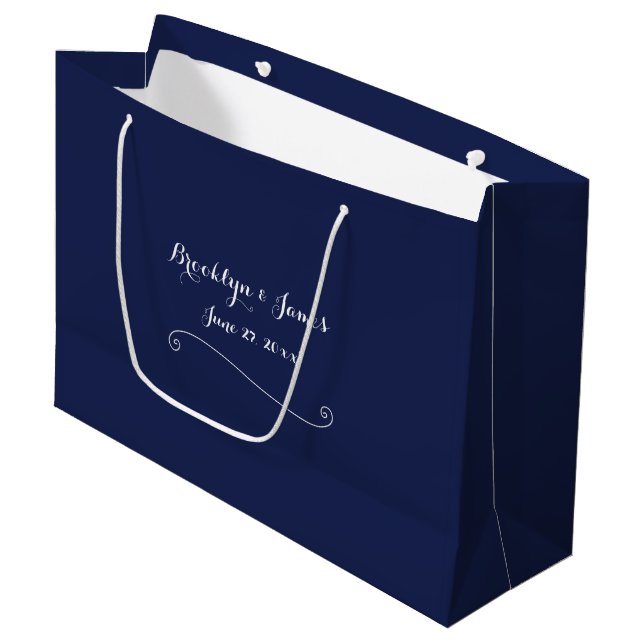Elegante große blaue Hochzeitsgeschenktasche Große Geschenktüte (Vorderseite Schrägansicht)