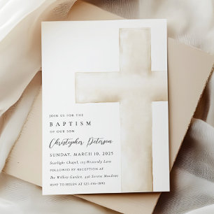 Elegante große weiße Kreuz-Tauf-Einladung Einladung