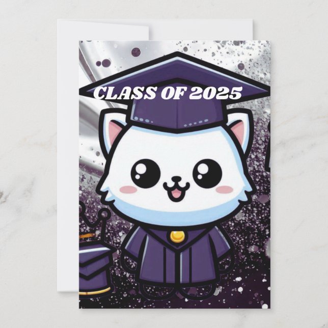 Elegante Grouation Kitty Lila Gown Ballon Dankeskarte (Vorderseite)