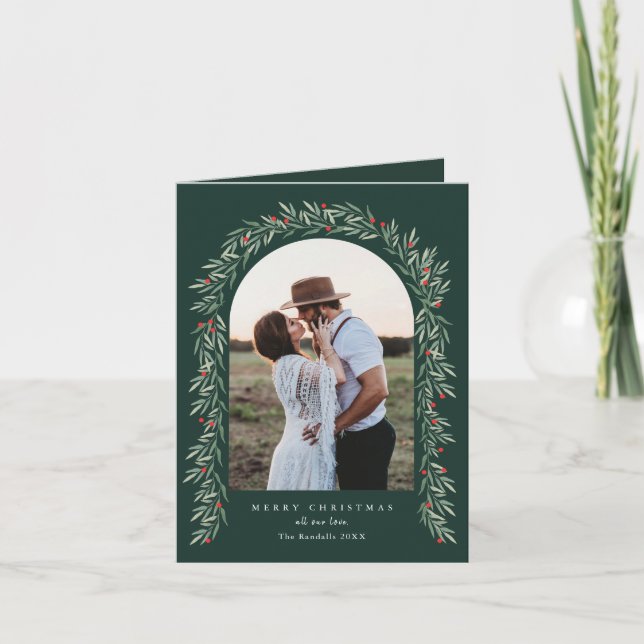 Elegante Grün Arch Modern 2 Foto Weihnachten (Vorderseite)