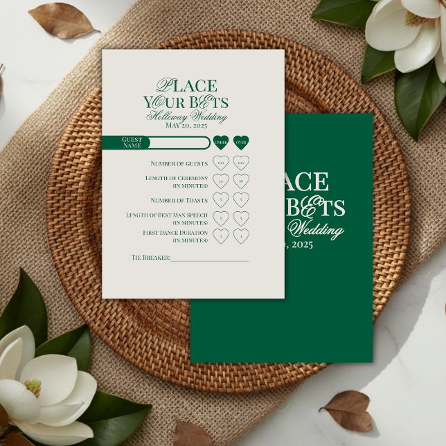 Elegante, grün bearbeitbare Wedding Prop-Wettkarte (Elegant Sage Green Editable Wedding Prop Bet Card)