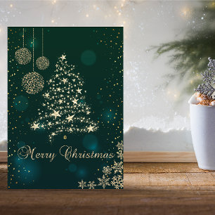 Elegante Grün, Falsche Gold-Weihnachtsbaum, Schnee Feiertagskarte