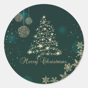 Elegante Grün-,Faux Gold Weihnachtsbaum,Schn flake Runder Aufkleber