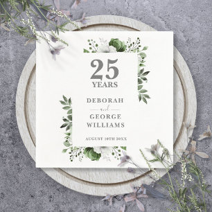 Elegante Grün Floral 25. Hochzeitstag Serviette