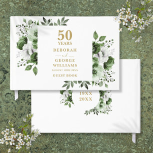 Elegante Grün Floral 50. Hochzeitstag Gästebuch