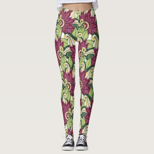 Elegante, grün gelbe Blumen und schwenken Leggings (Vorderseite)