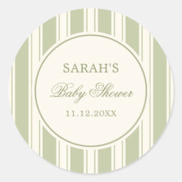 Elegante grün gestreifte Babyparty Runder Aufkleber