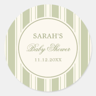 Elegante grün gestreifte Babyparty Runder Aufkleber