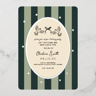 Elegante grün gestreifte Feiertags-Party-Einladung Folieneinladung