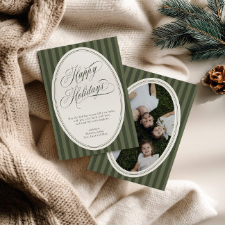 Elegante grün gestreifte Foto-Frohe-Weihnachten-Ka Feiertagskarte