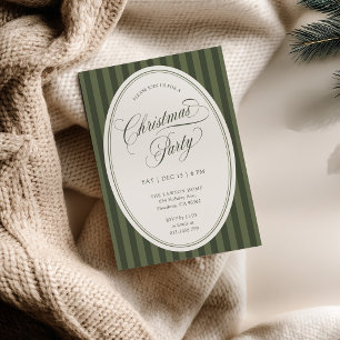 Elegante grün gestreifte Weihnachtsfeier-Einladung Feiertagskarte