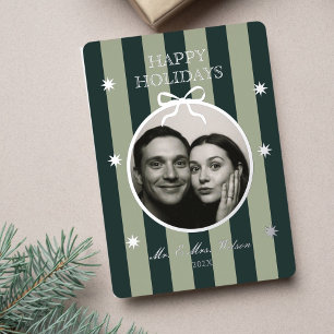 Elegante grün gestreifte Weihnachtskarte mit Foto Folien Feiertagskarte