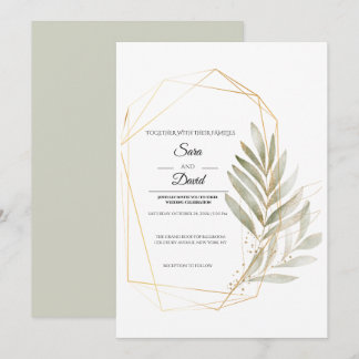 Elegante Grün-Gold-Geometrische Hochzeitseinladung Einladung
