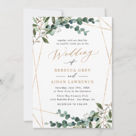 Elegante Grün-Gold-QR-Code-Hochzeit Alles-in-Einem Einladung
