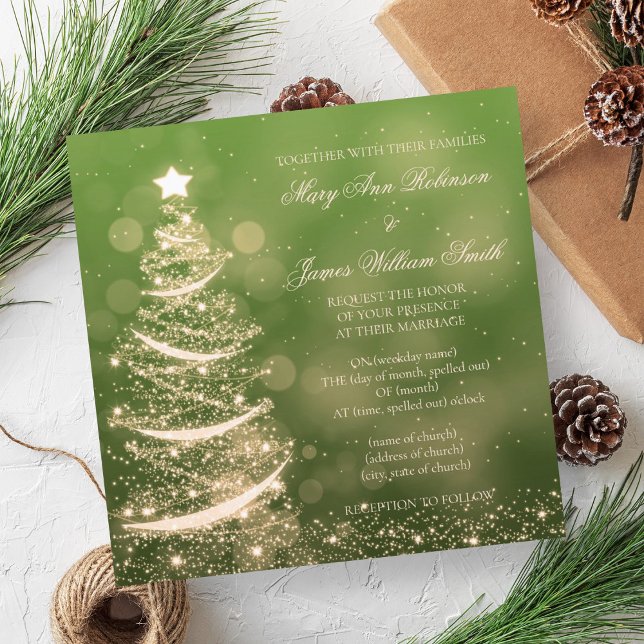 Elegante Grün & Gold Weihnachtsfeier Einladung (Elegant Green & Gold Christmas Wedding Invitation)