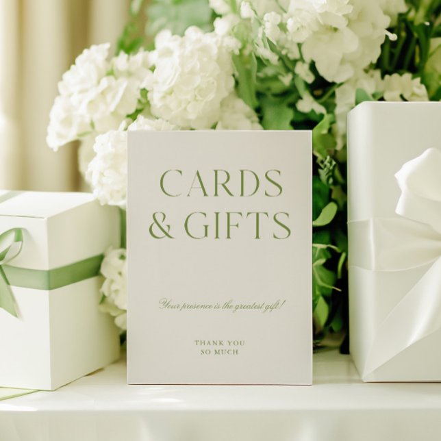 Elegante Grün Karten und Geschenke Hochzeitszeiche (Elegant Sage Green Cards & Gifts Wedding Sign)