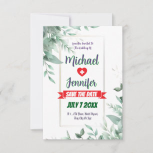 Elegante Grün-Minimalist Hochzeit mit individuelle Save The Date