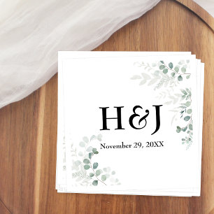 Elegante Grün-Monogramme und Datum Serviette