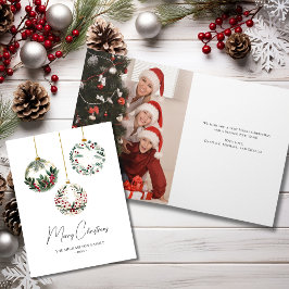 Elegante Grün-Ornament-Foto-Weihnachtskarte Karte