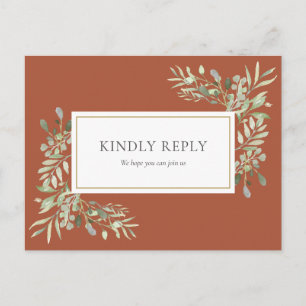 Elegante Grün Terrakotta-Hochzeit RSVP Einladungspostkarte