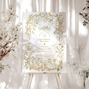 Elegante Grün- und Blütenrahmen Acrylschild