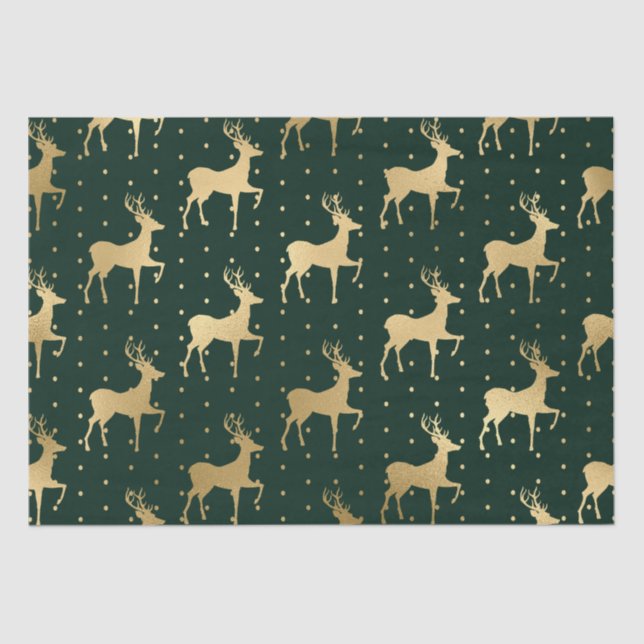 Elegante Grün und Gold Foil Rentier Weihnachten Seidenpapier (Vorderseite)