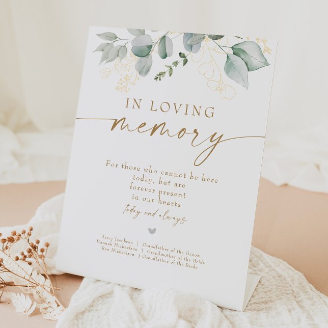 Elegante Grün und Gold im Gedächtnis Hochzeit Sockelschild (Von Creator hochgeladen)