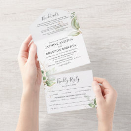 Elegante Grün- und Goldhochzeit All In One Einladung