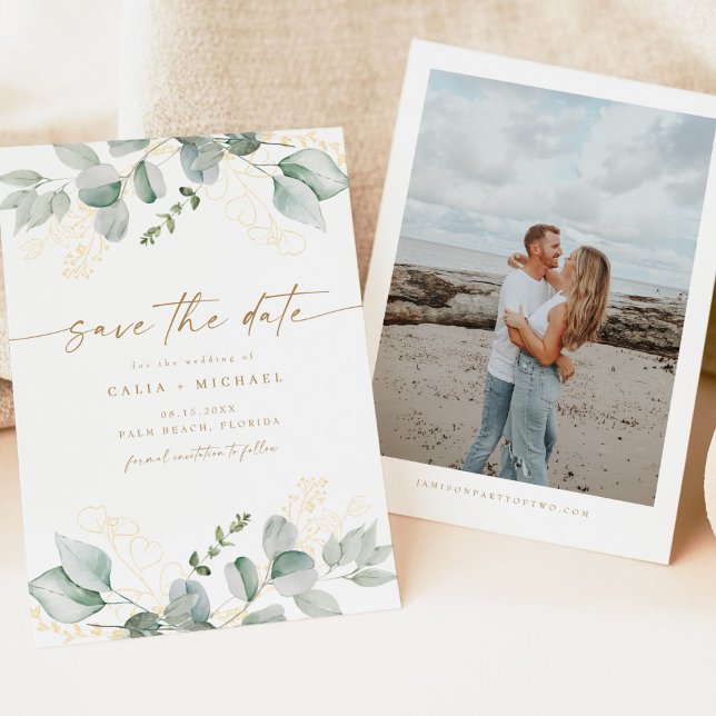 Elegante Grün- und Goldhochzeit speichern das Datu Einladung (Von Creator hochgeladen)