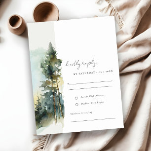 Elegante Grün-Wasserfarben-Waldhochzeit RSVP Karte