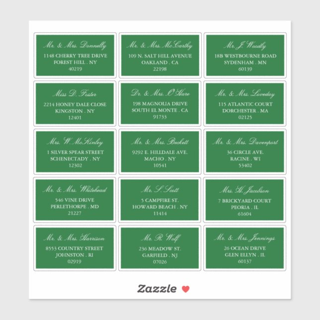 Elegante Grün/Weiß-Hochzeit - individuelle Adresse Aufkleber (Blatt)