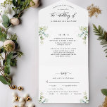 Elegante Grünanlagen - Einladung zur Hochzeit<br><div class="desc">Elegante All-in- Eine dreiseitige Hochzeitseinladung mit perforierter UAWG-Postkarte. Feine grüne Aquarellfarben in einer Mischung aus verschiedenen Blau- und Grüntönen, die Ihre Details umrahmen und moderne handgeschriebene Kalligrafieelemente. Umweltfreundlich, da keine zusätzlichen Beilagen, RSVP-Karten oder sogar Umschläge nötig sind, hat diese Einladung alles! Die Möglichkeit, sowohl Hochzeitsfeier und Empfang Details hinzuzufügen, als...</div>