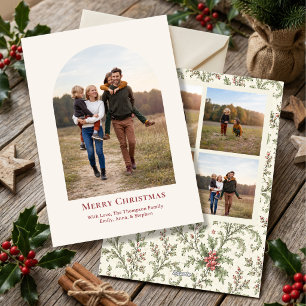 Elegante Grünbogen-Weihnachtsfotocollage Feiertagskarte