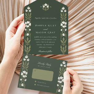 Elegante Gründerzeit-Kunst Tear-Away-RSVP All In One Einladung
