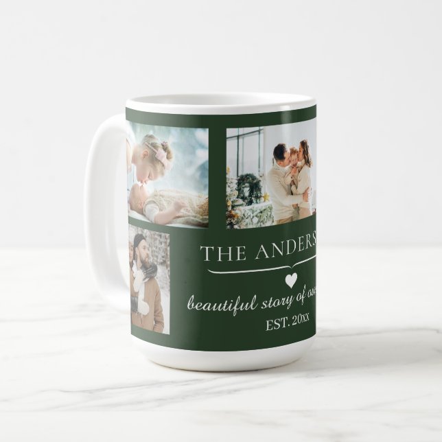 Elegante grüne 5-Foto-Familien-Collage Kaffeetasse (Vorderseite Links)