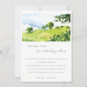 Elegante grüne Aquarell-Landschaftshügel-Hochzeit Einladung